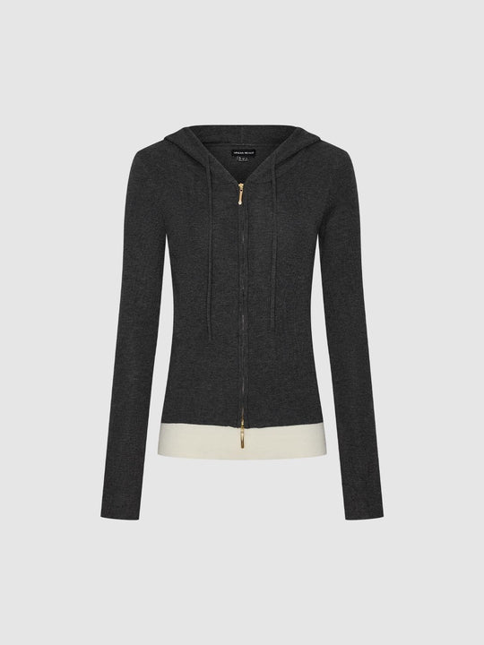 Drawstring Hooded Zip Up Long Sleeve Knitted T-Shirts
