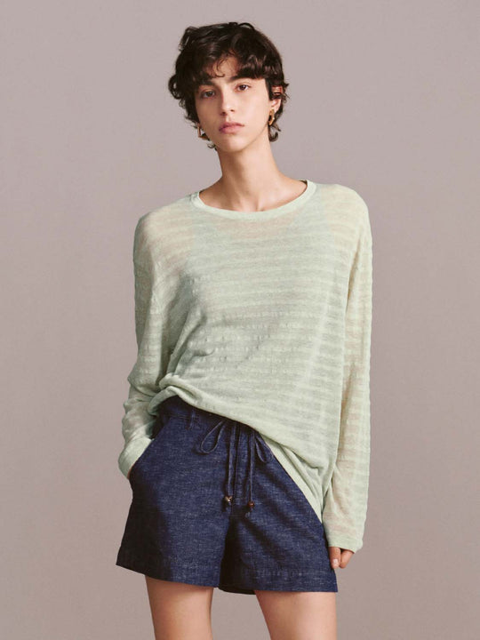 Striped Crew Neck Long Sleeve Knitted T-Shirts