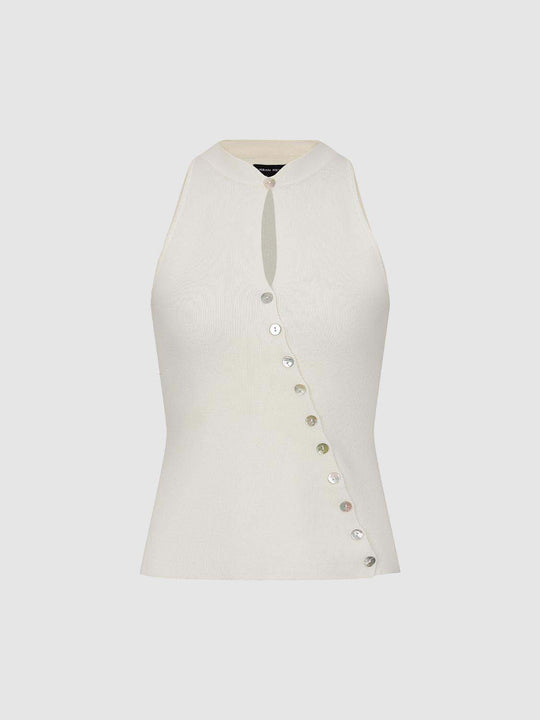Knit Texture With Diagonal Button Placket And Slight Stretch Medium Thickness T-Shirt