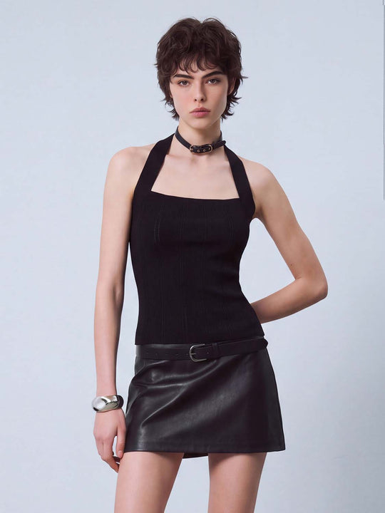 Ribbed Sleeveless Square Neck Textured Knit Top