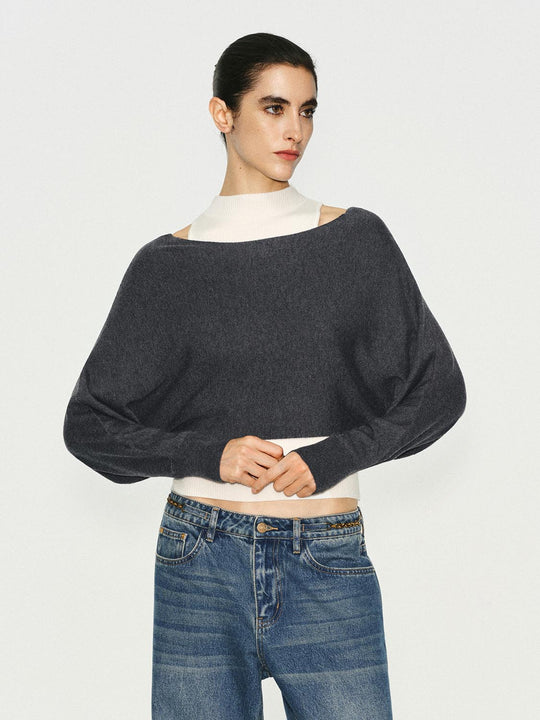 Layered Cropped Ribbed Mock Neck Long Sleeve Knit Top