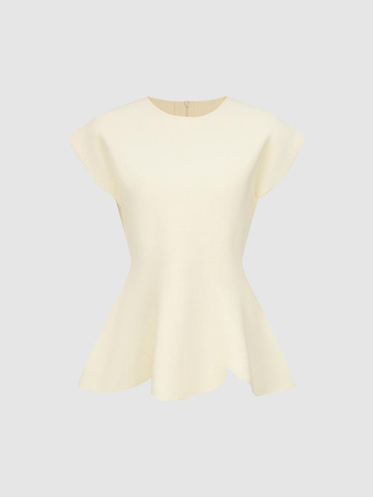 Textured Flared Crew Neck Short Sleeve Knit T-Shirt