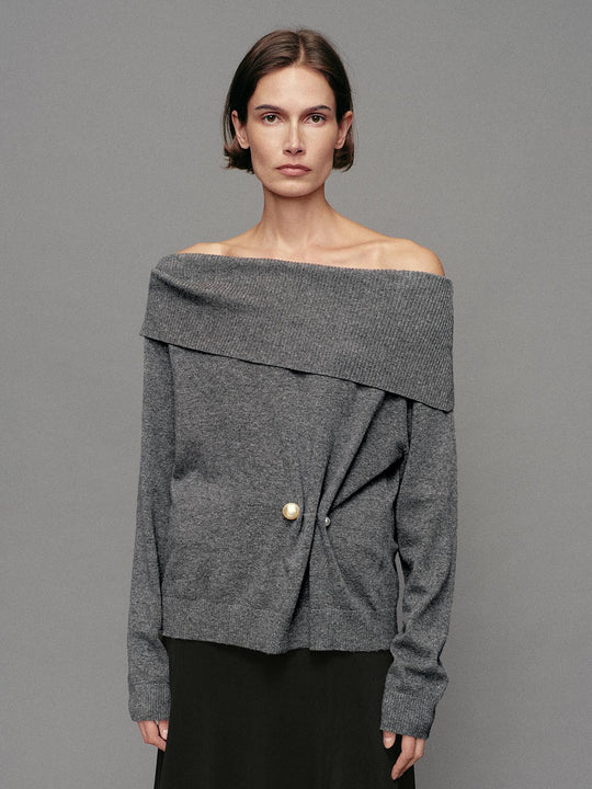 Long Sleeve Twisted Heather Grey Ribbed Knit Sweater