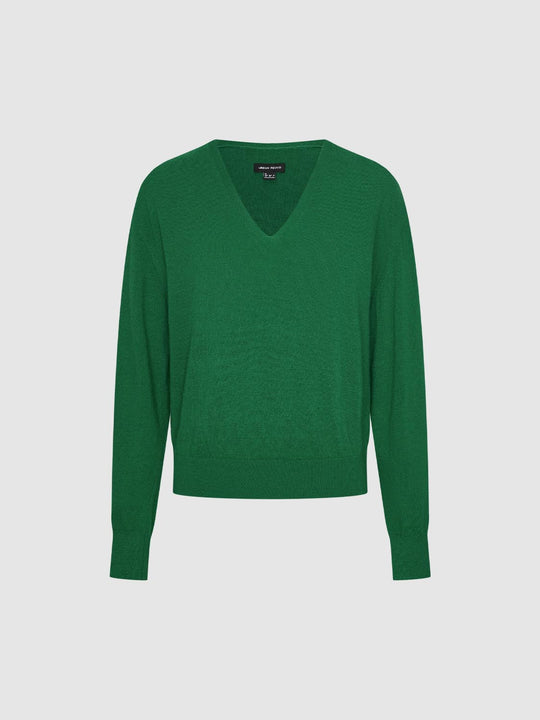 Solid Ribbed Knit V-neck Long Sleeve Pullover