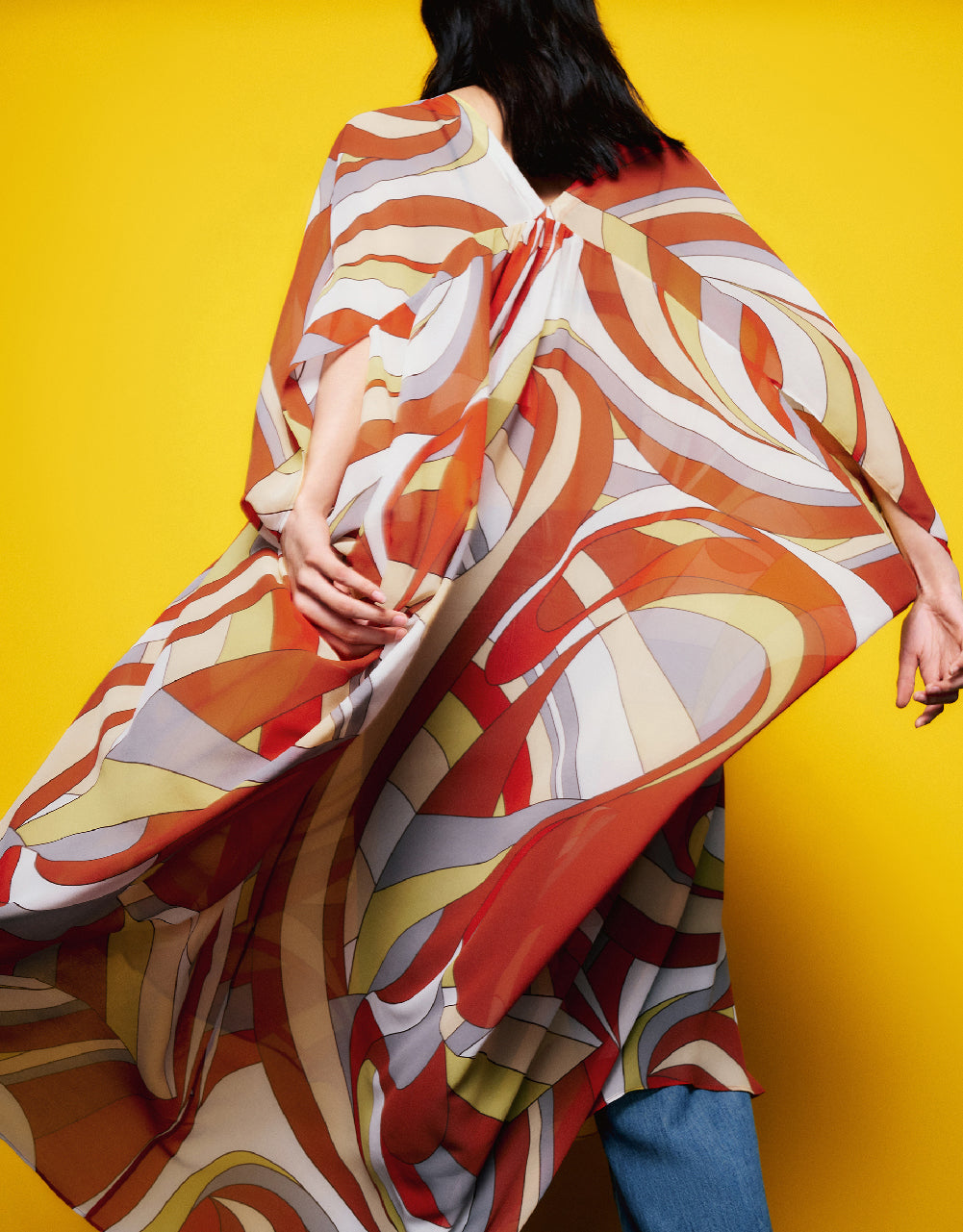 Dolman Sleeve Wave Striped Poncho