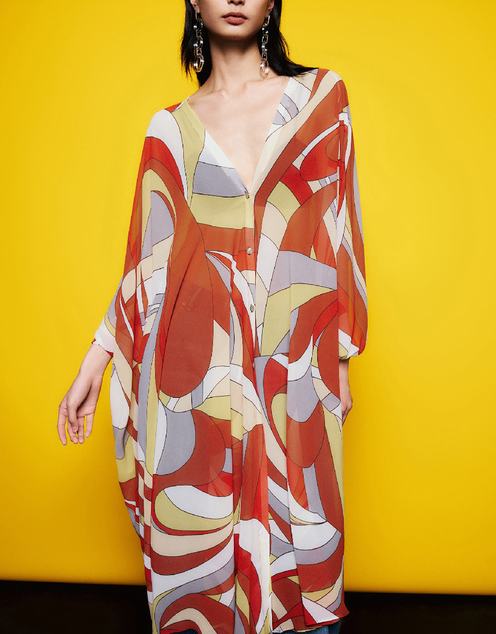 Dolman Sleeve Wave Striped Poncho