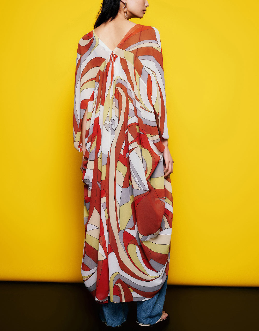 Dolman Sleeve Wave Striped Poncho