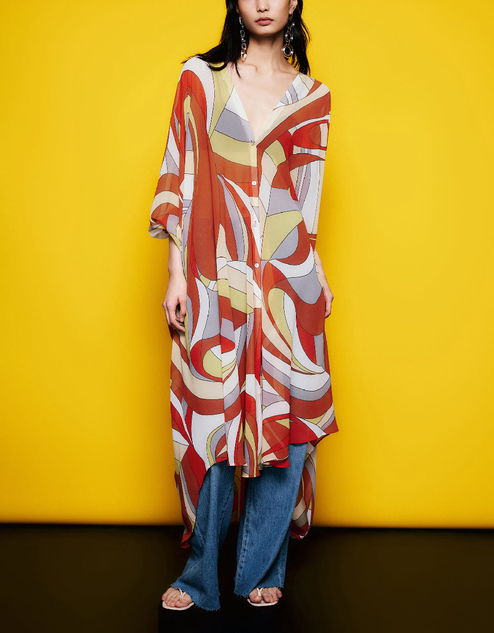 Dolman Sleeve Wave Striped Poncho