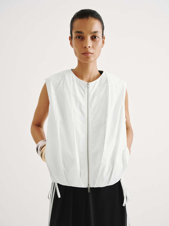 Zip Front Sleeveless Drawstring Hem Lightweight Cotton Shell Vests
