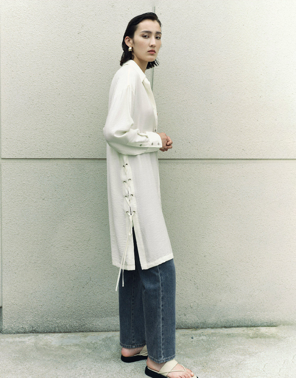 Lace Up Side Straight Shirt