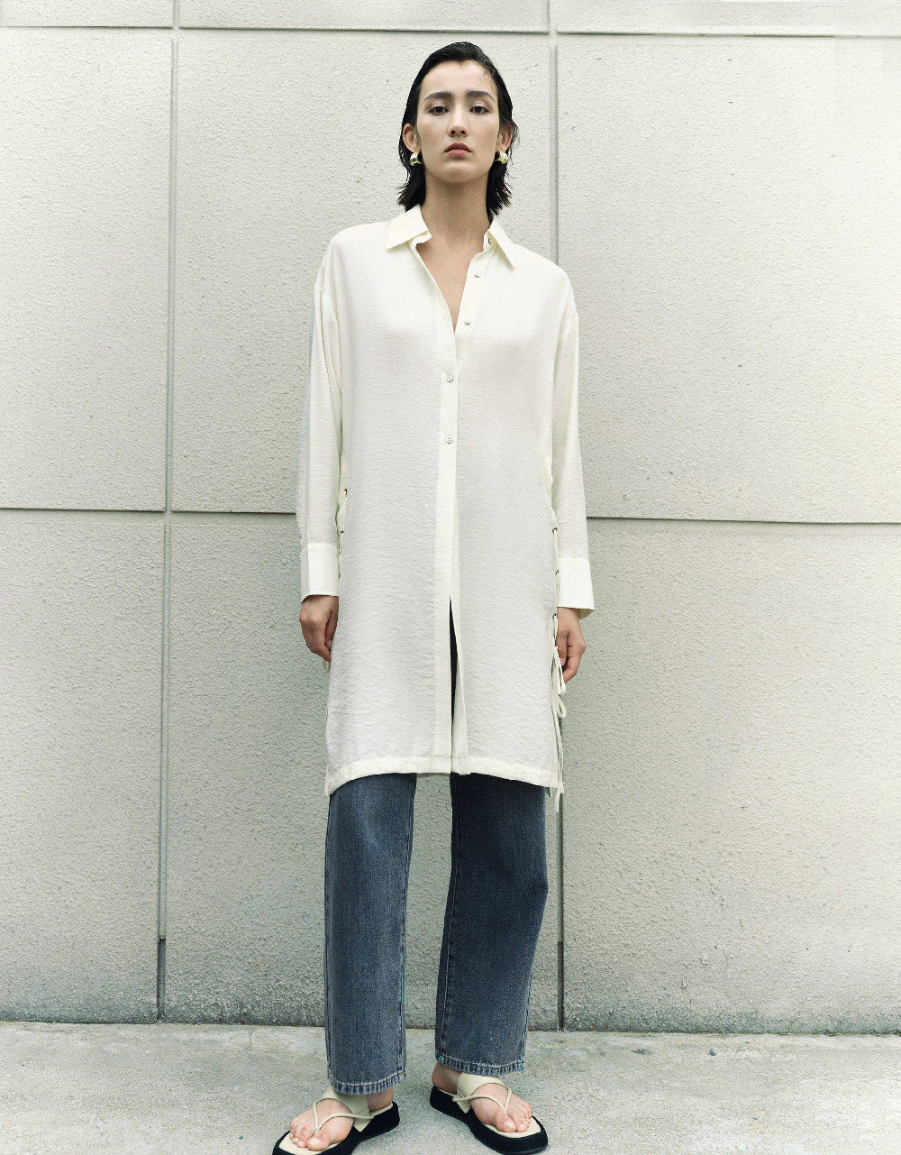 Lace Up Side Straight Shirt