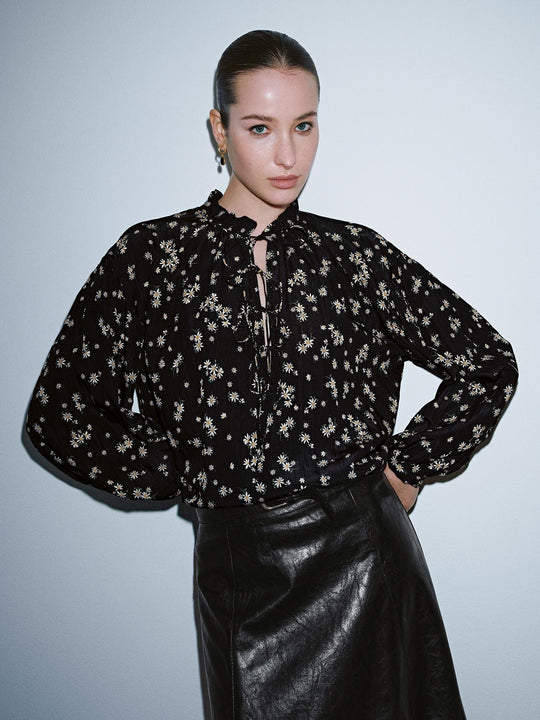 Lace-Up Floral Overhead Shirt