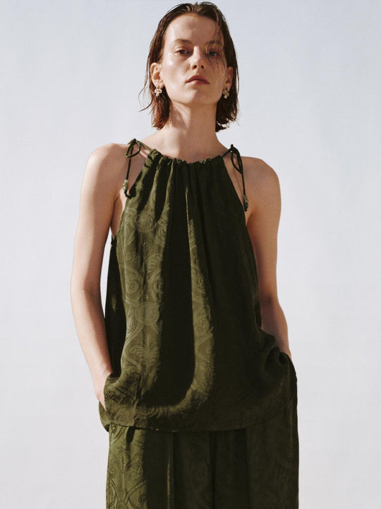 Strappy Printed Drawstring Cami Tops