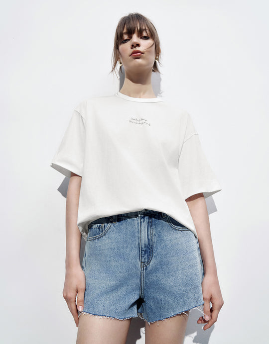 Slogan Printed Crew Neck T-Shirt