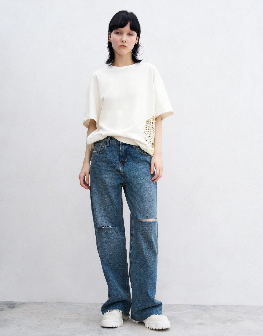 Fishnet Decor Crew Neck T-Shirt