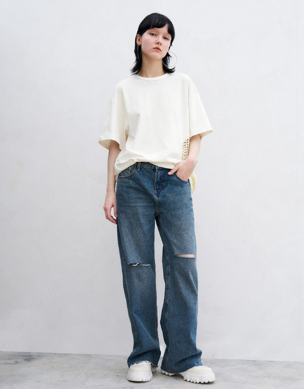 Fishnet Decor Crew Neck T-Shirt