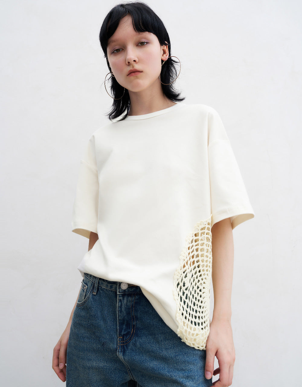 Fishnet Decor Crew Neck T-Shirt