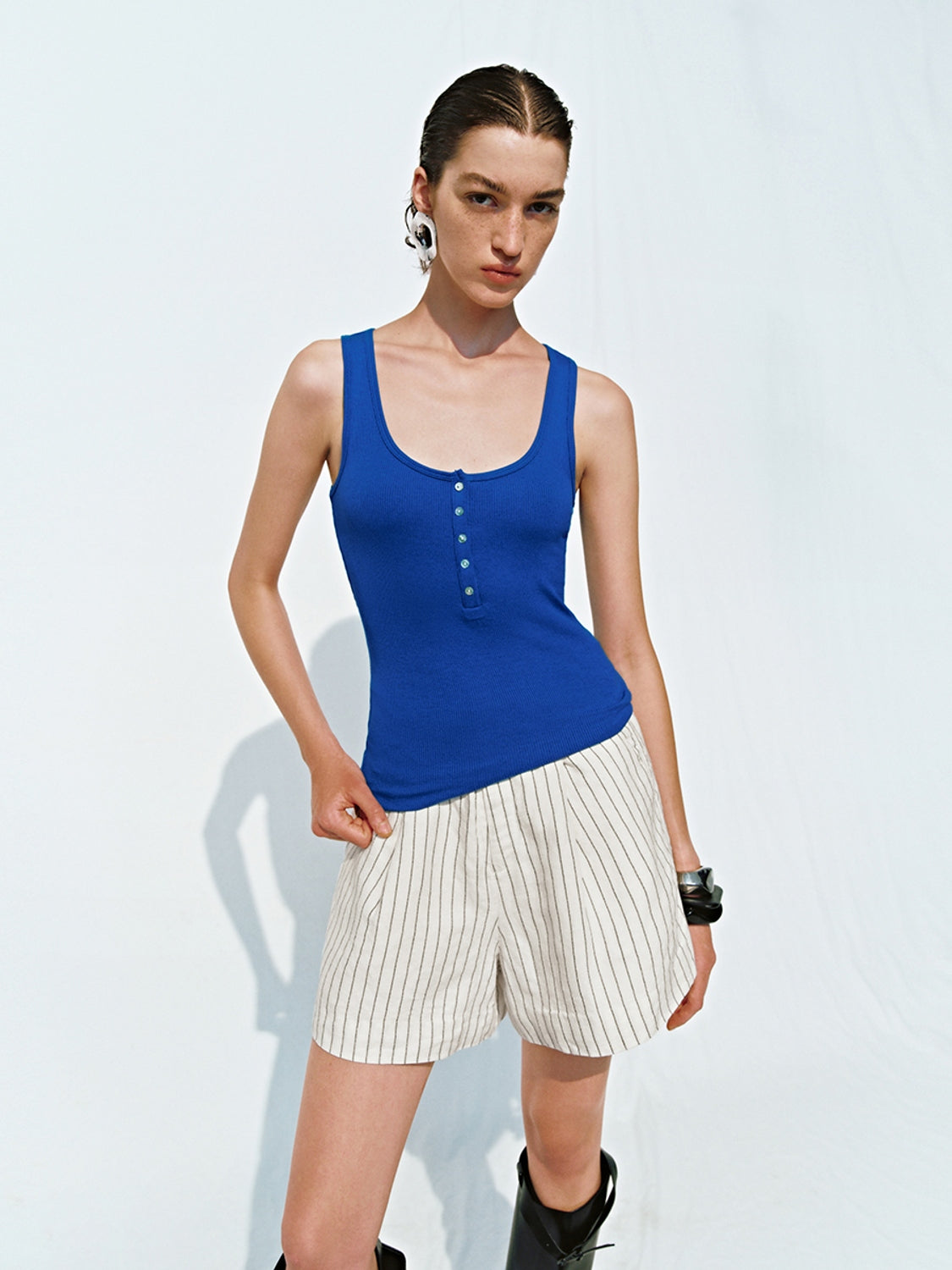Button Half Placket Tank Tops