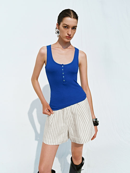 Button Half Placket Tank Tops