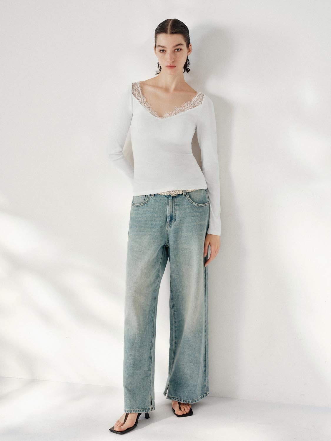 Lace Hem Long Sleeve T-Shirts