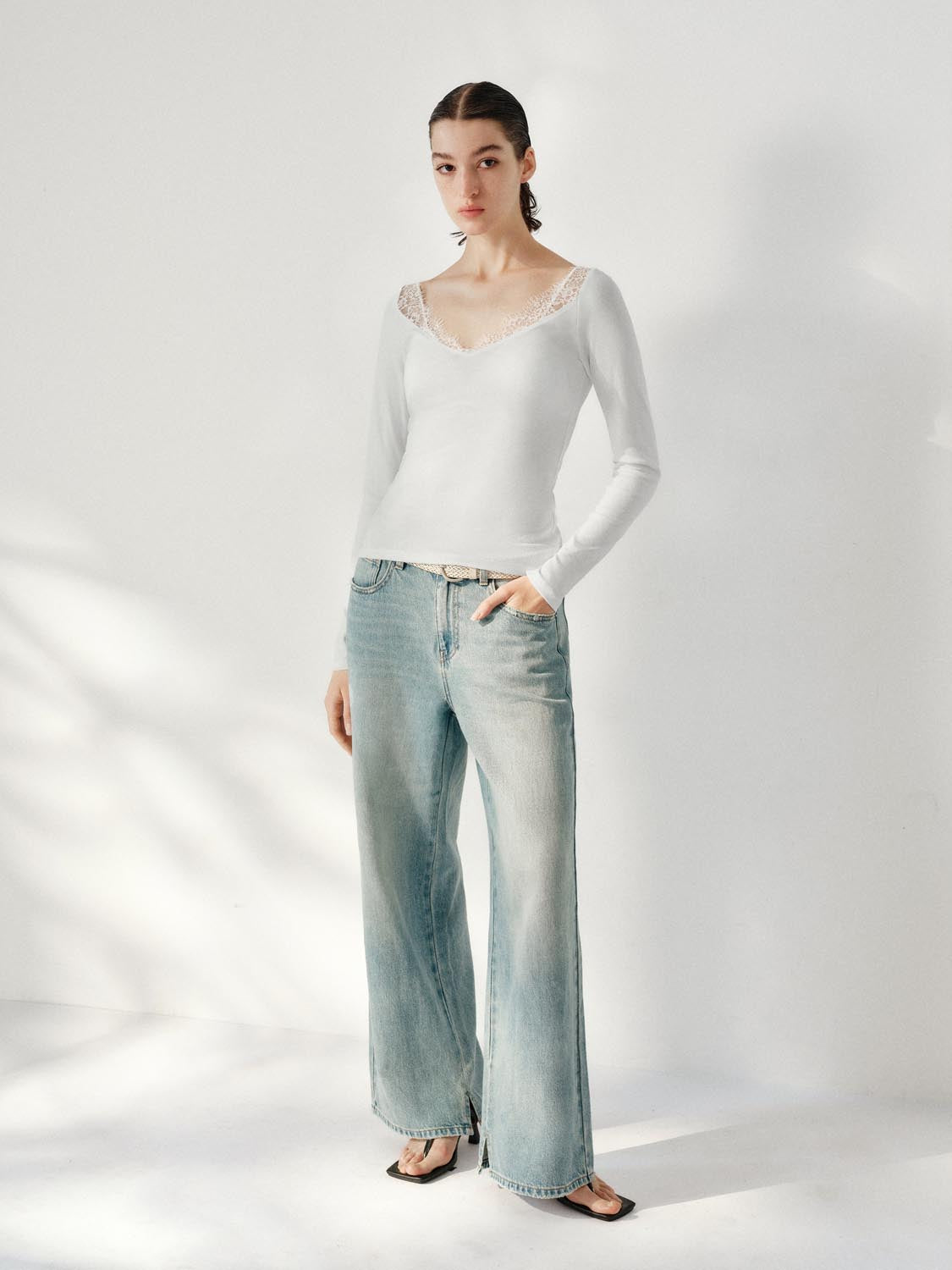 Lace Hem Long Sleeve T-Shirts