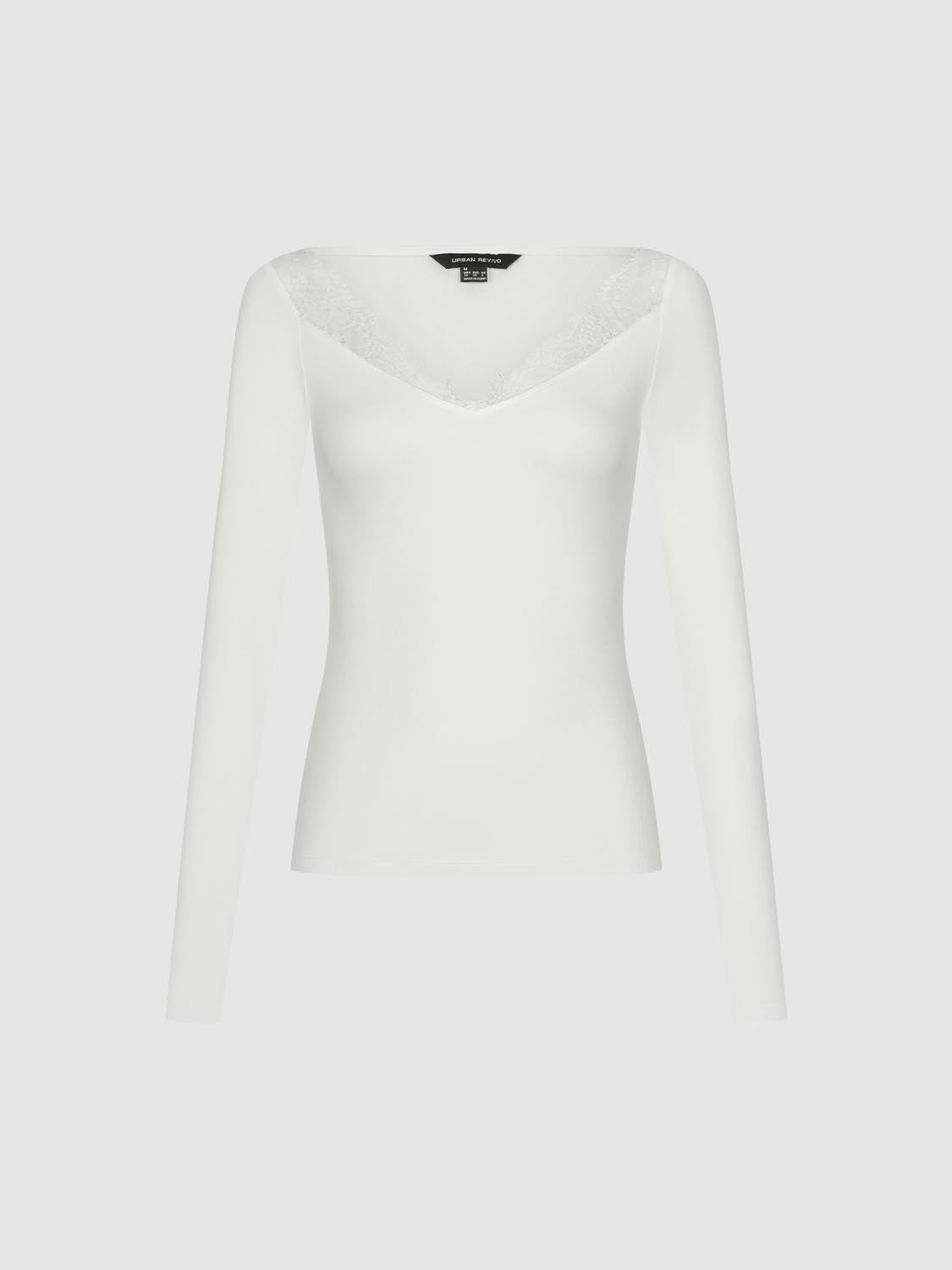 Lace Hem Long Sleeve T-Shirts