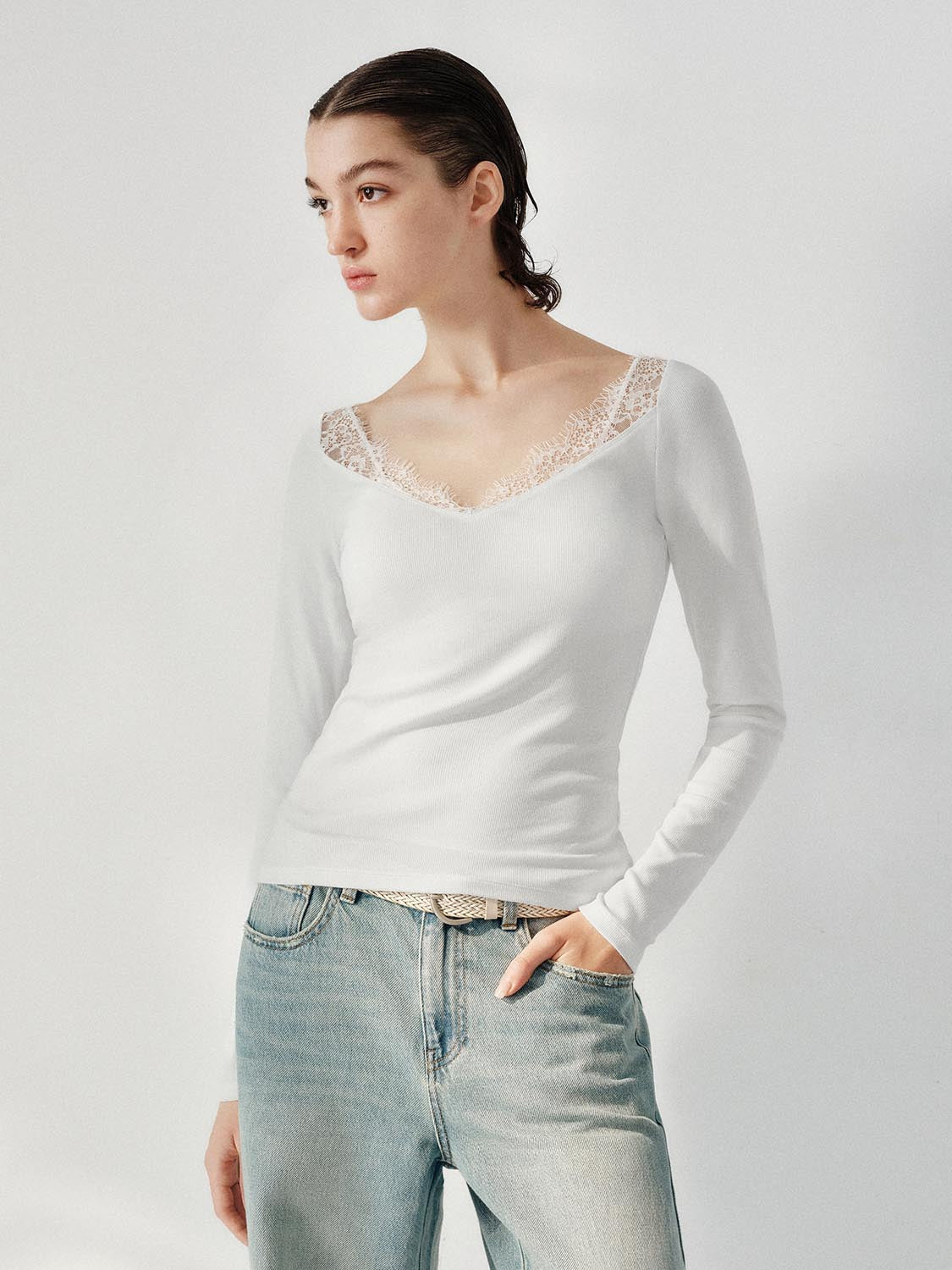 Lace Hem Long Sleeve T-Shirts