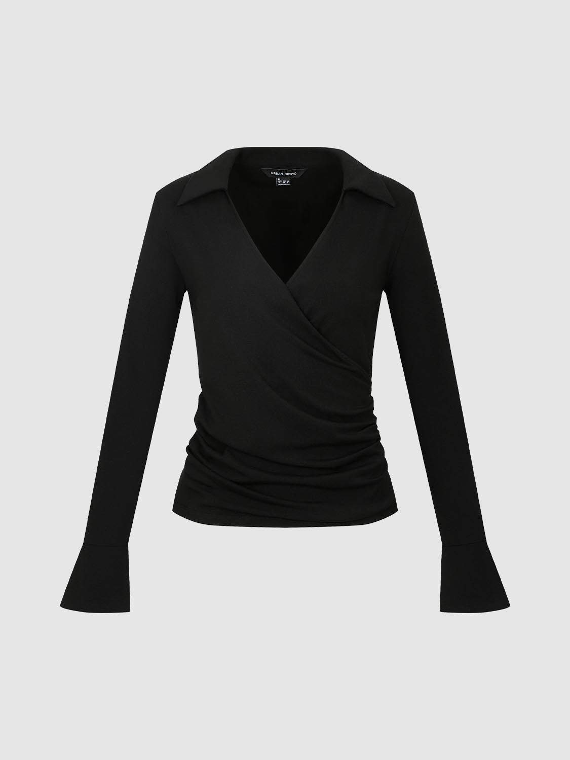 Draped Collared Long Sleeve T-Shirts