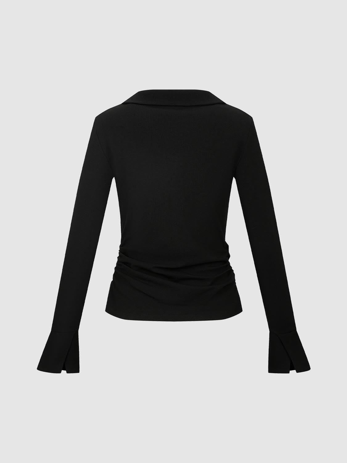 Draped Collared Long Sleeve T-Shirts