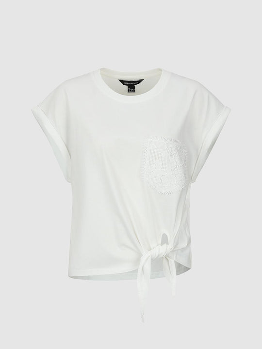 Embroidered Asymmetric Tie-Knot T-Shirts