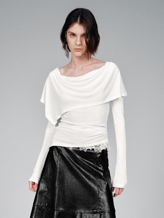 Linen Blend Draped Long Sleeve T-Shirts