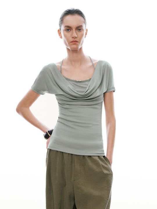 Halter Cowl Neck Skinny-Fit T-Shirts