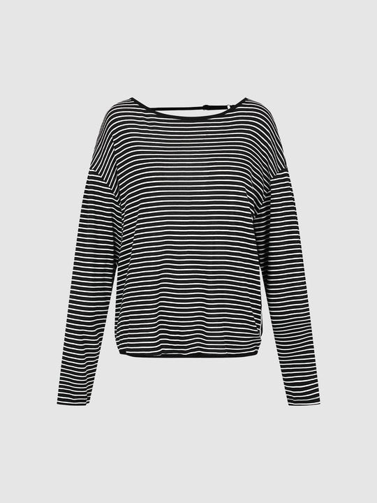 Boat Neck Striped Long Sleeve T-Shirts