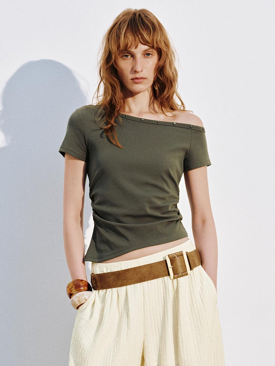 One Shoulder Ruched T-Shirts