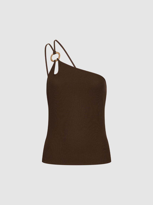 One Shoulder O-Ring Strap Slim Knit Cami Top
