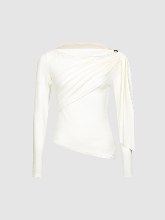 Draped One-Shoulder Long Sleeve Blouse