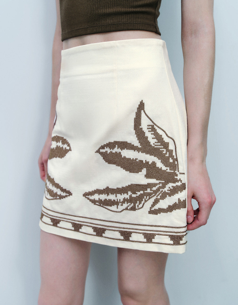 Leaf Printed Mini A-Line Skirt