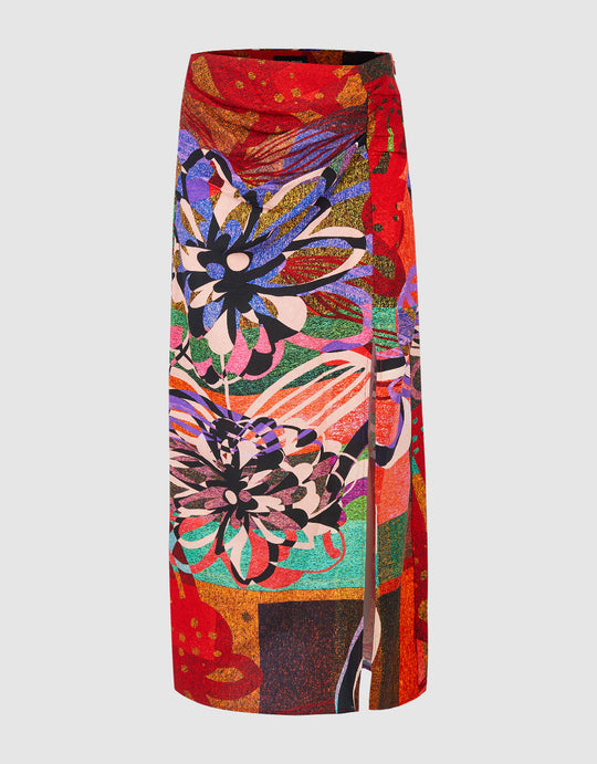 Split Hem Printed Straight Skirt