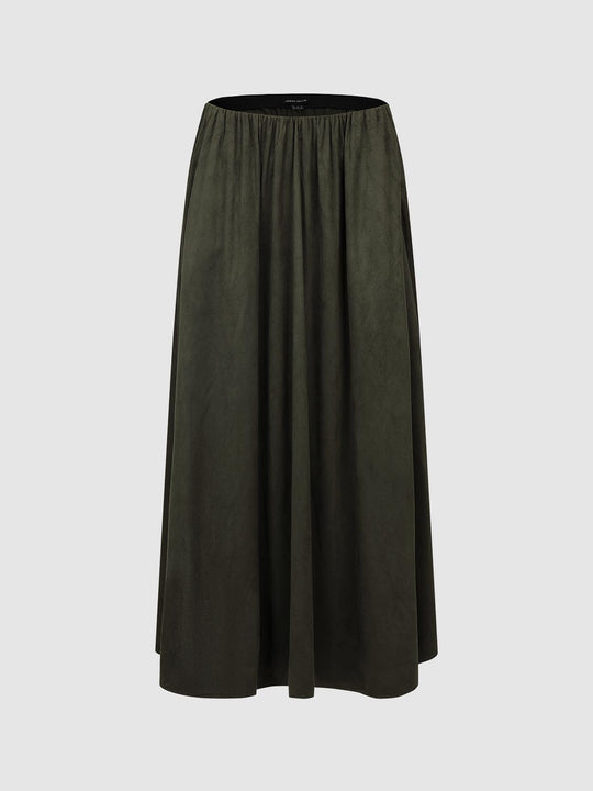 Elastic Waist Gathered Crinkled A-Line Midi Skirt