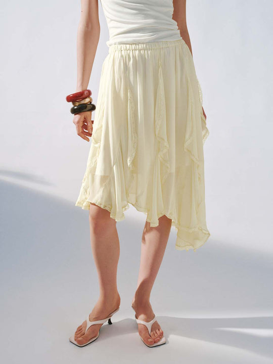 Asymmetric Ruffle A-Line Midi Skirts