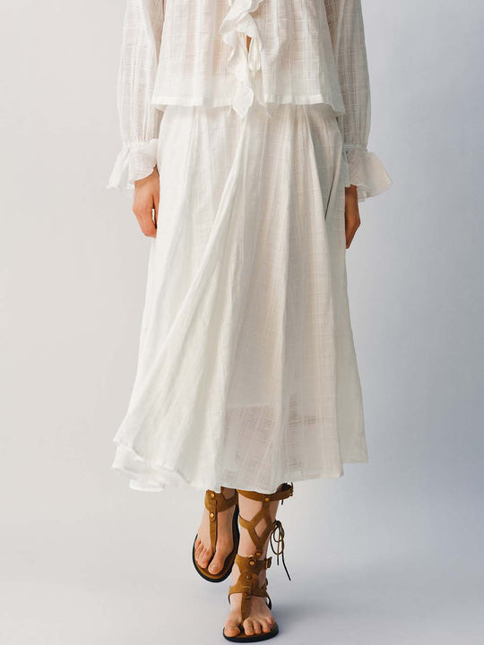 Cotton Grid-Patterned Textured Weave With Subtle Square Grid Detailing A-Line Skirt