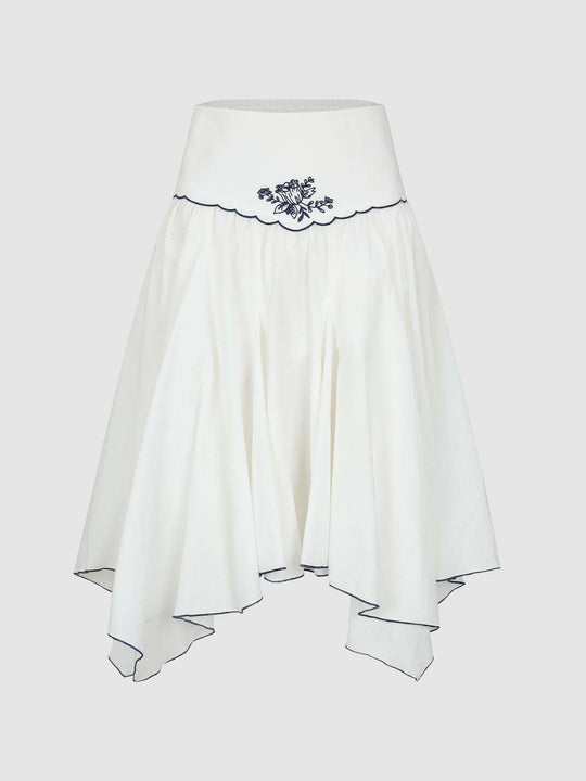Embroidered Floral Waistband A-line Cotton Skirt