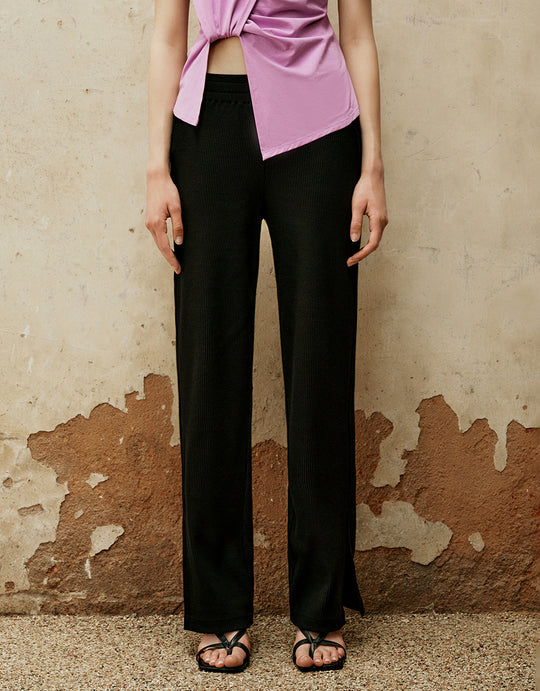 Elastic Waist Knitted Straight Pants