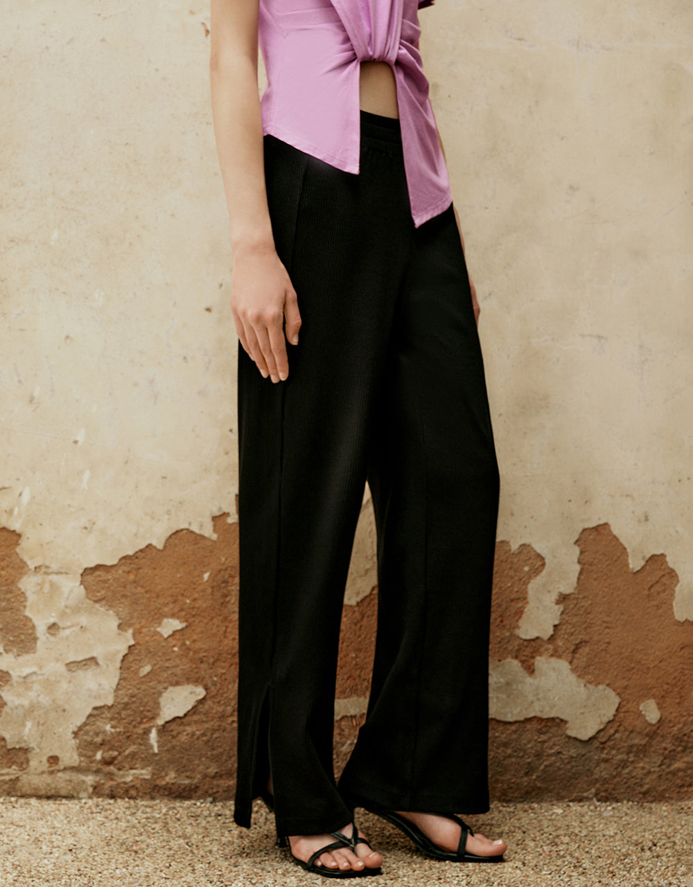 Elastic Waist Knitted Straight Pants