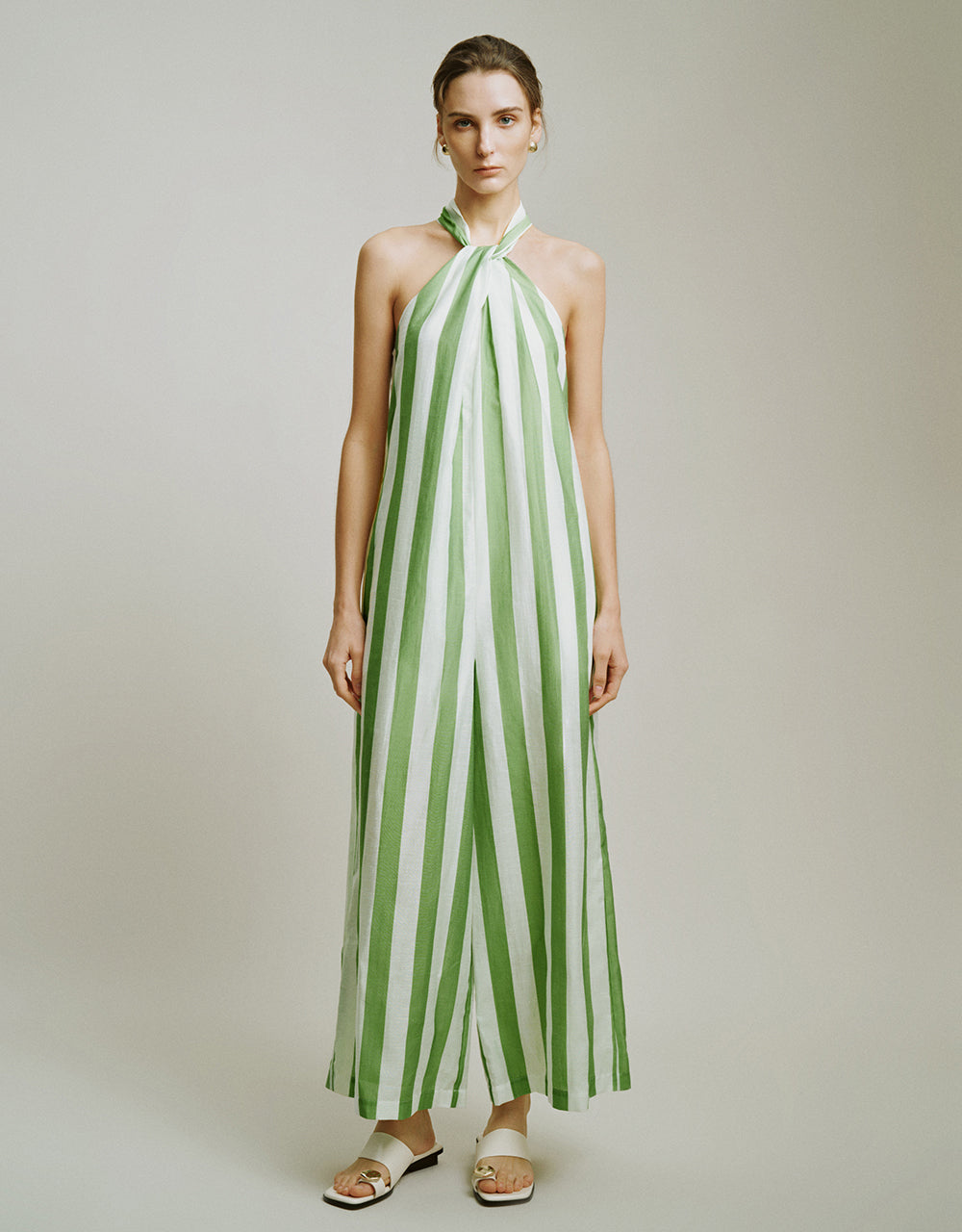 Halter Neck Striped Jumpsuit