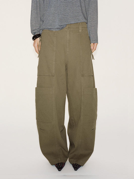 Multi Cargo Pockets Oversized Tapered Cotton Pants
