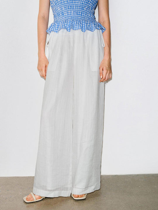 Ramie Lightweight Wide Leg Silhouette Pants