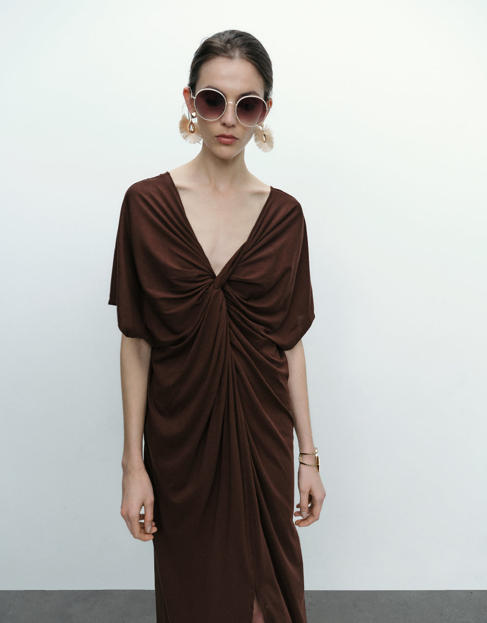 Dolman Sleeve V-Neck Dress