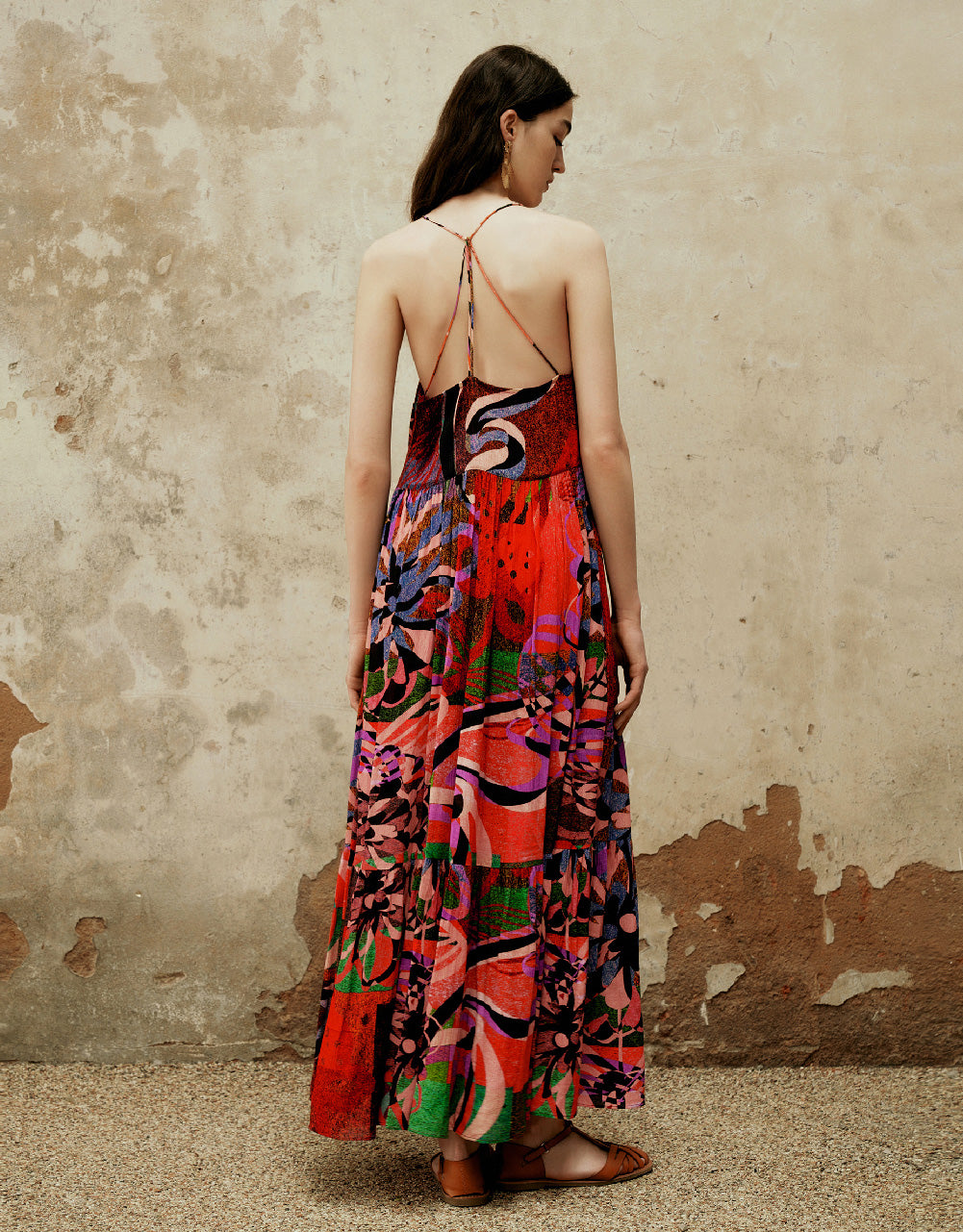 Printed Halter Neck A-Line Dress