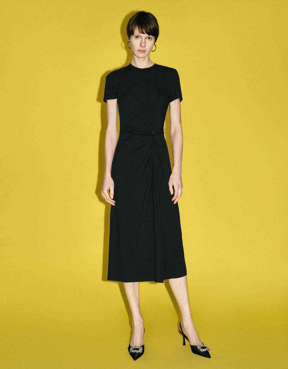 Twist Side Crew Neck A-Line Dress